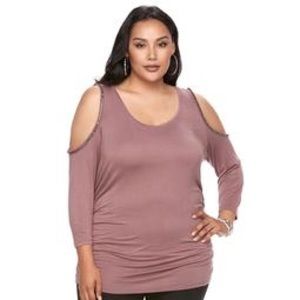 Pink Cold Shoulder 3/4-Length Sleeve Top